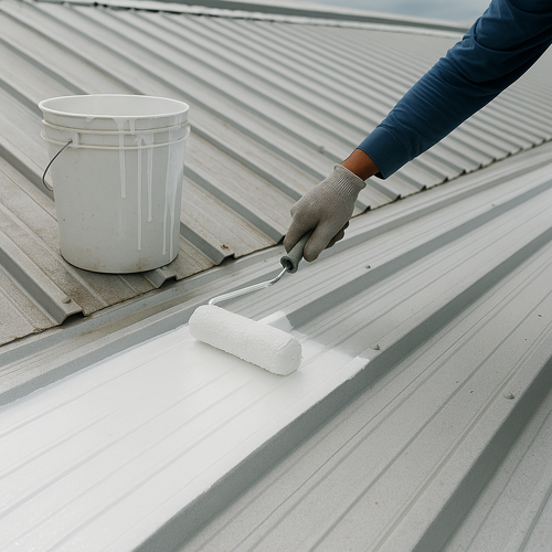 metal roof coating being applied